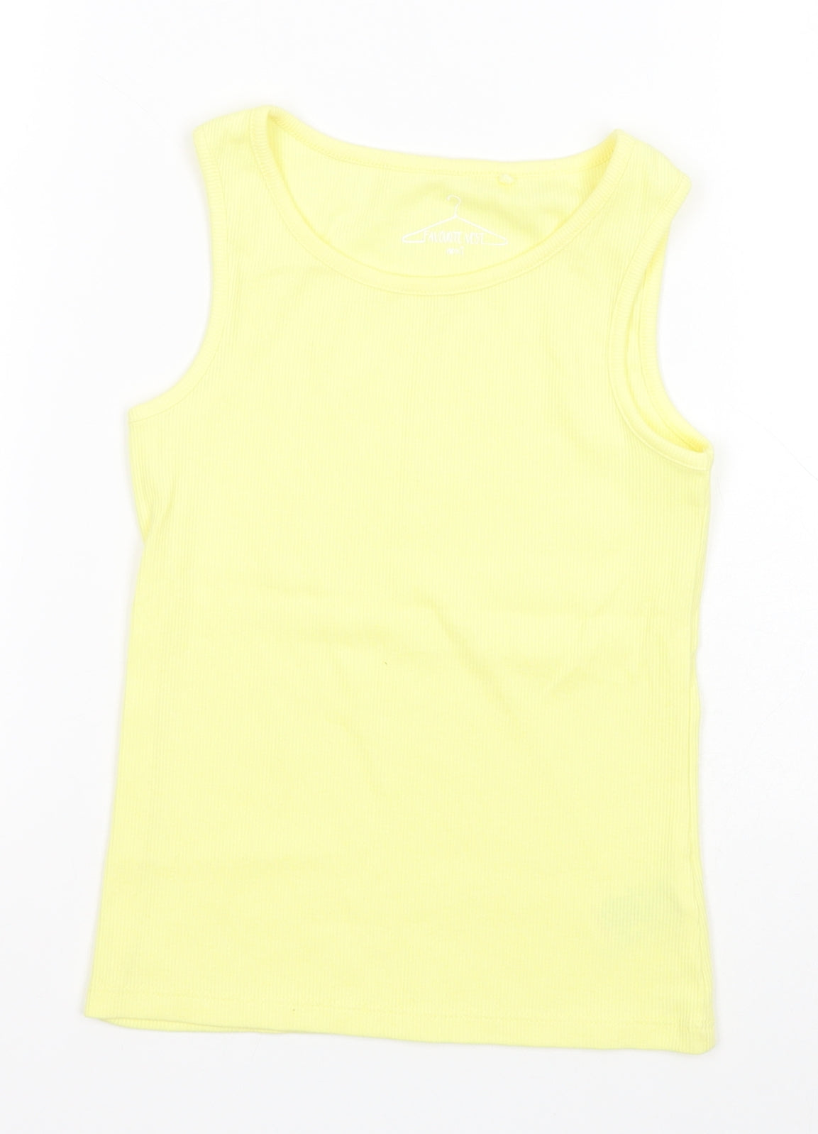 Additional front view of Next girls’ yellow cotton basic tank, size 7, years round neck