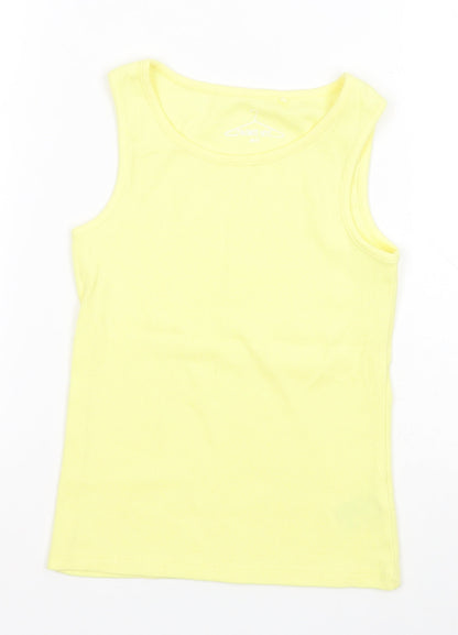 Additional front view of Next girls’ yellow cotton basic tank, size 7, years round neck
