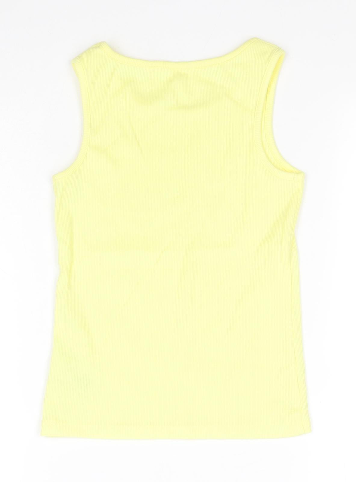 Back view of Next girls’ yellow cotton basic tank, size 7, years round neck