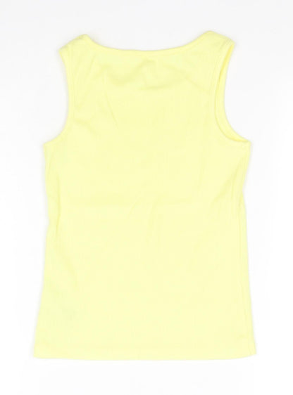 Back view of Next girls’ yellow cotton basic tank, size 7, years round neck