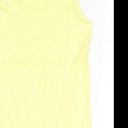 Brand and care label for Next girls’ yellow cotton basic tank, size 7, years round neck