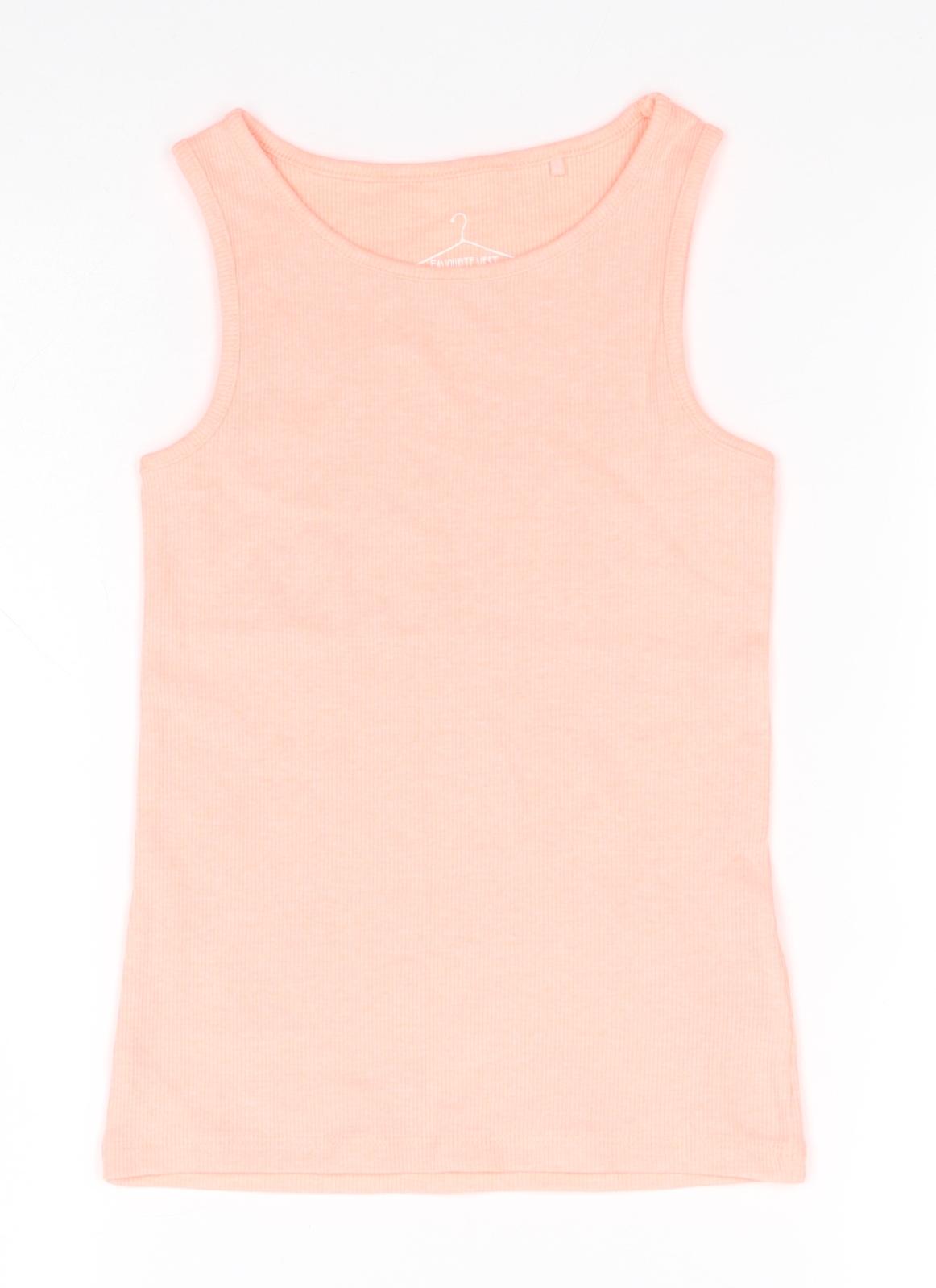 Additional front view of Next girls’ pink cotton basic tank, size 7, years round neck