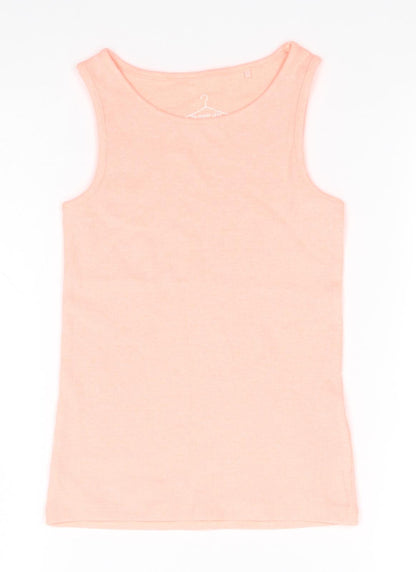Additional front view of Next girls’ pink cotton basic tank, size 7, years round neck