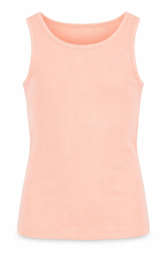 Front view of Next girls’ pink cotton basic tank, size 7, years round neck