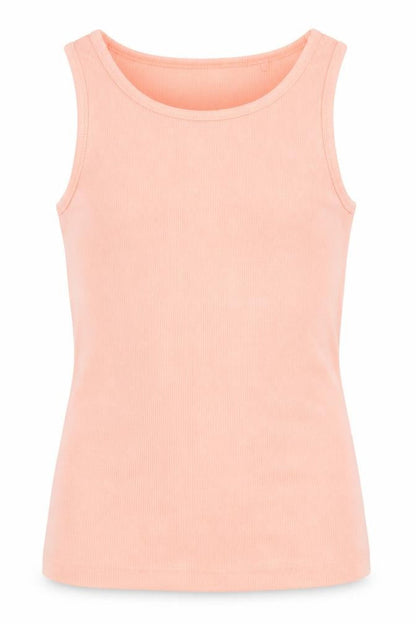 Front view of Next girls’ pink cotton basic tank, size 7, years round neck