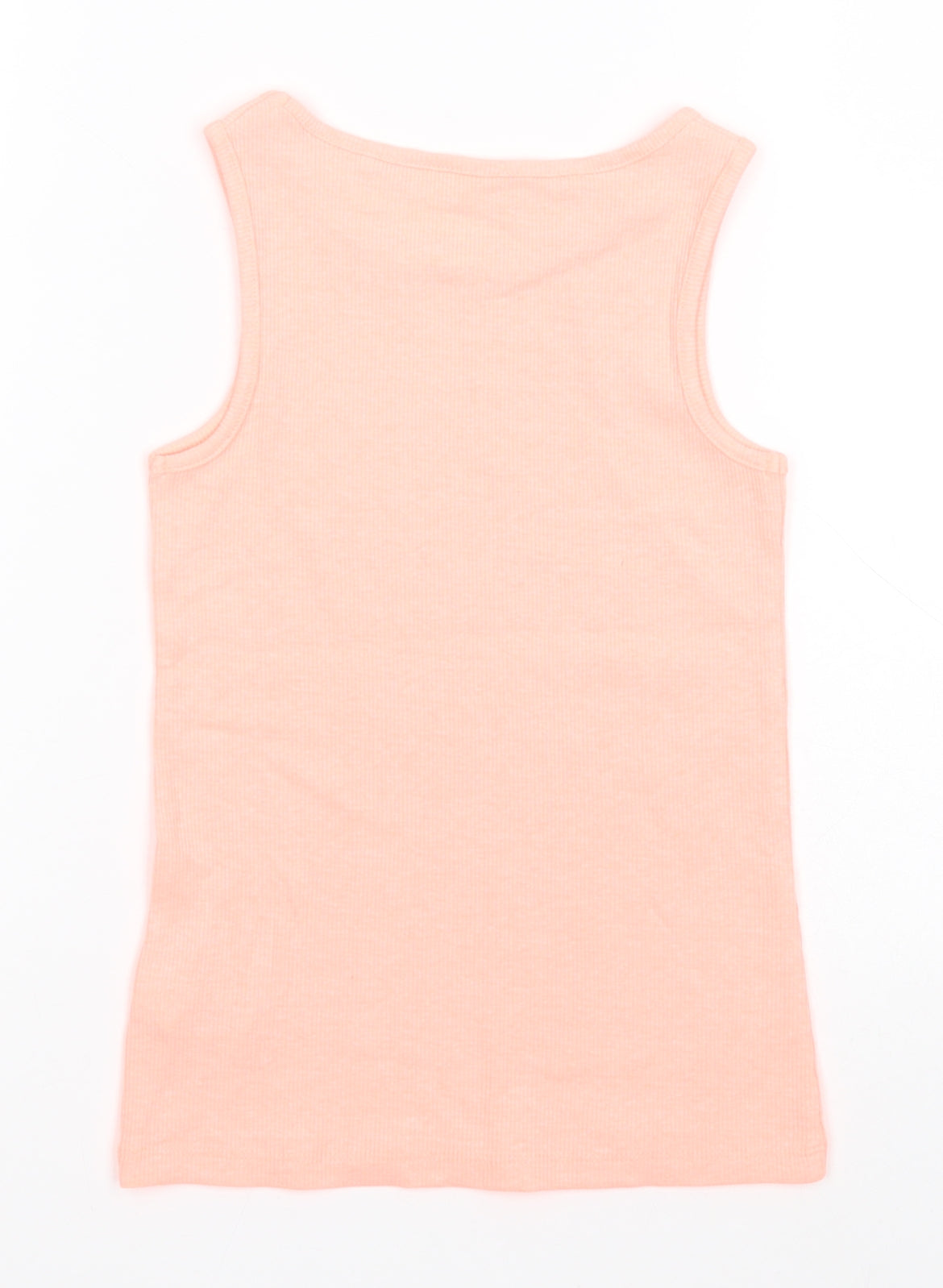 Back view of Next girls’ pink cotton basic tank, size 7, years round neck