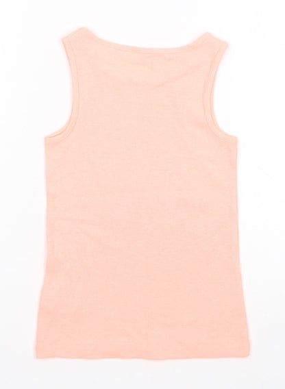 Back view of Next girls’ pink cotton basic tank, size 7, years round neck