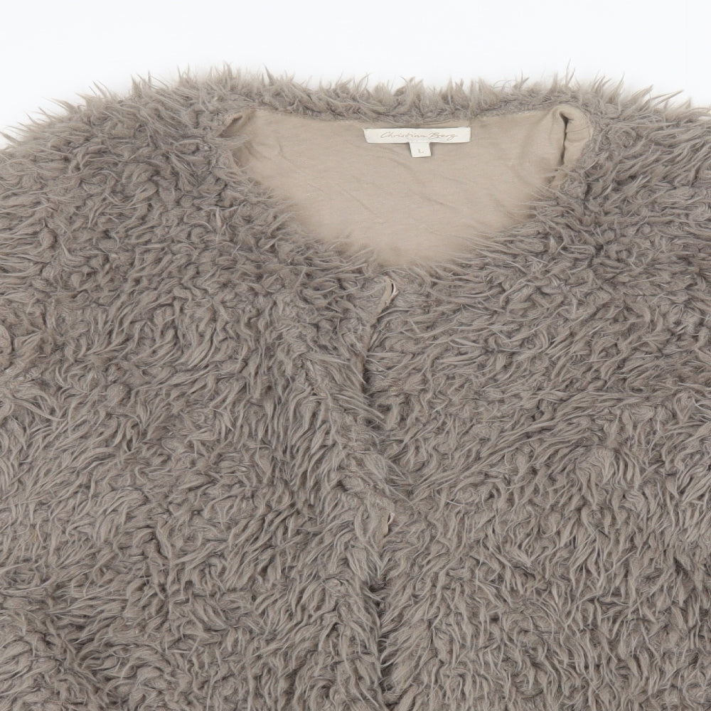 Close-up detail of Christian Berg women’s beige overcoat jacket, size L