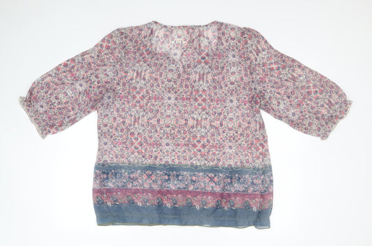 Indigo Womens Multicoloured Floral  Basic Blouse  Round Neck