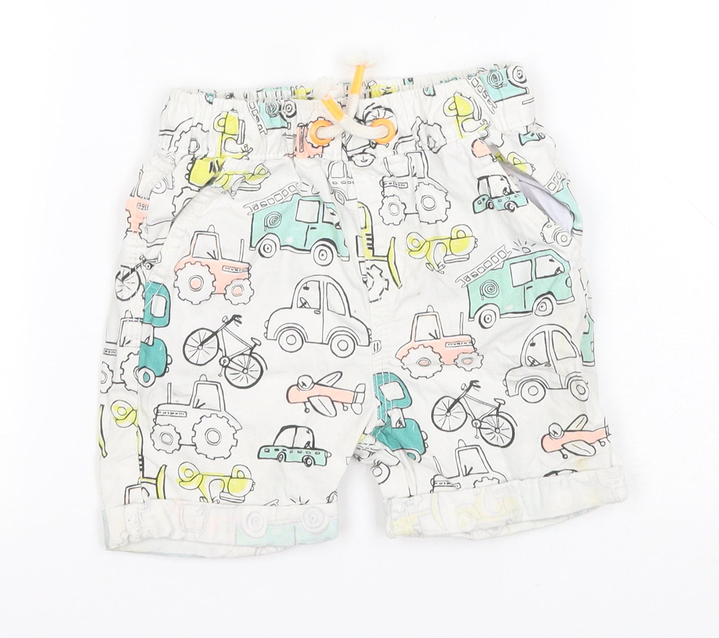 George Baby White Geometric Cotton Cargo Leggings Size 18-24 Months   - Vehicles