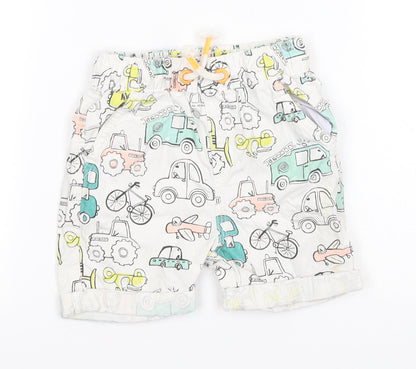 George Baby White Geometric Cotton Cargo Leggings Size 18-24 Months   - Vehicles