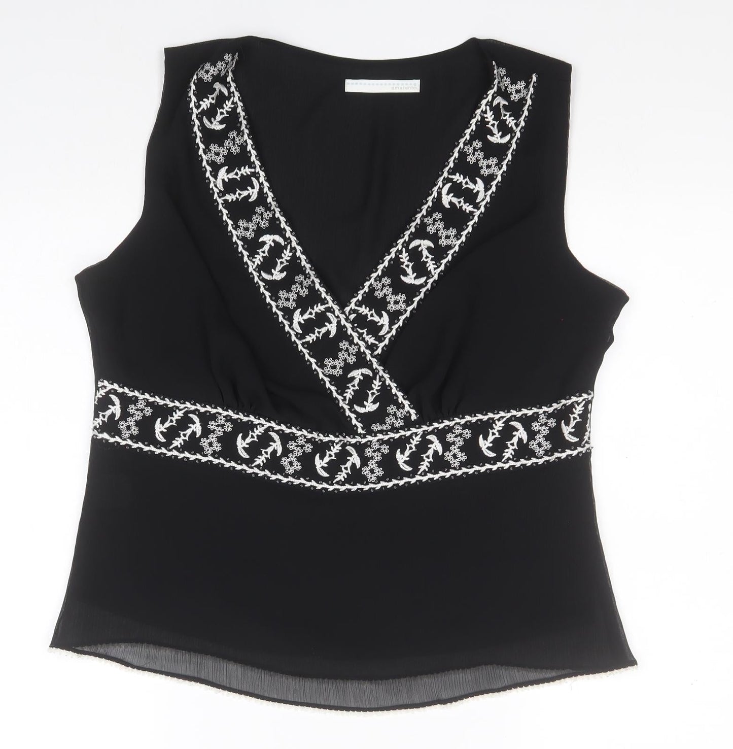 AMARANTO Womens Black  Polyester Basic Blouse Size 16 V-Neck