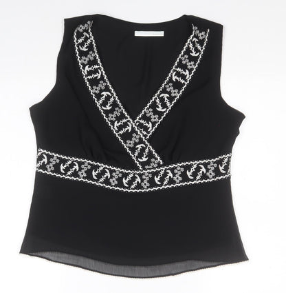 AMARANTO Womens Black  Polyester Basic Blouse Size 16 V-Neck