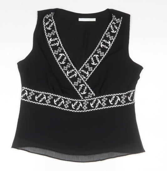 AMARANTO Womens Black  Polyester Basic Blouse Size 16 V-Neck