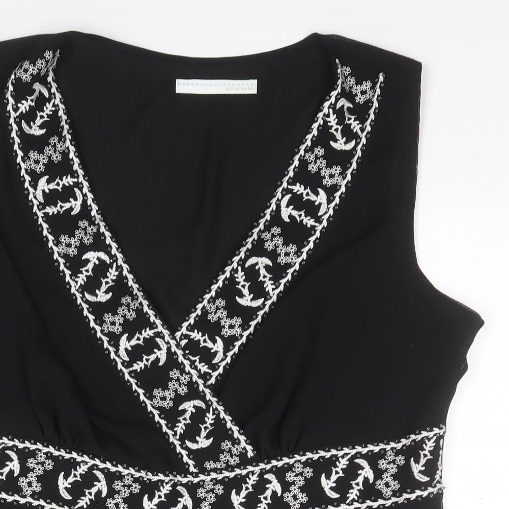 AMARANTO Womens Black  Polyester Basic Blouse Size 16 V-Neck