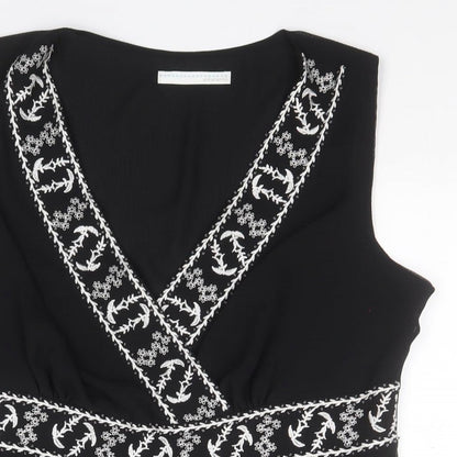 AMARANTO Womens Black  Polyester Basic Blouse Size 16 V-Neck