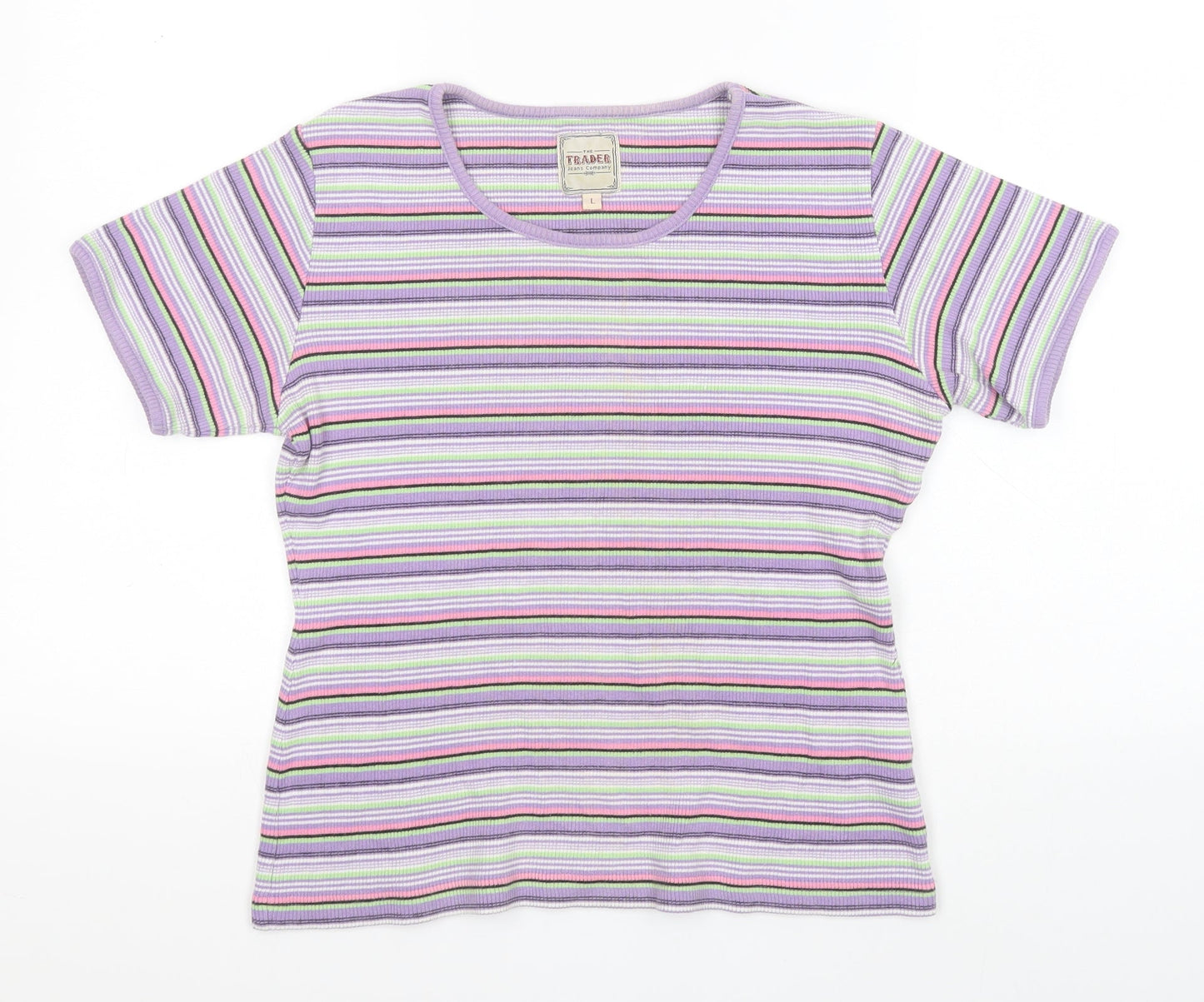 The Trader Womens Multicoloured Round Neck Striped Cotton Pullover Jumper Size L