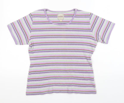 The Trader Womens Multicoloured Round Neck Striped Cotton Pullover Jumper Size L