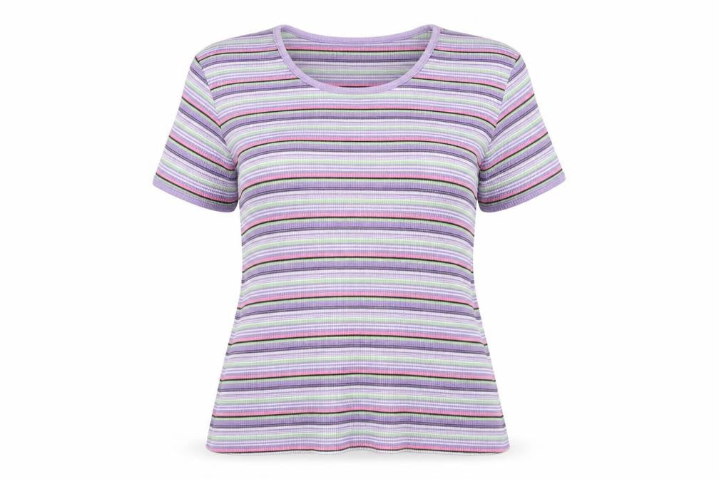 Front view of The Trader women’s multicoloured round neck striped cotton jumper, size L