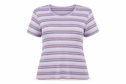 Front view of The Trader women’s multicoloured round neck striped cotton jumper, size L