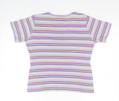 The Trader Womens Multicoloured Round Neck Striped Cotton Pullover Jumper Size L