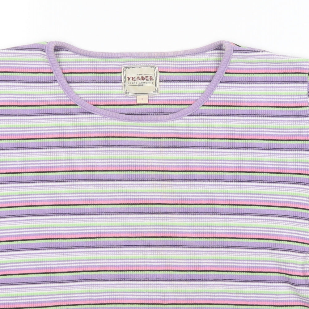 The Trader Womens Multicoloured Round Neck Striped Cotton Pullover Jumper Size L