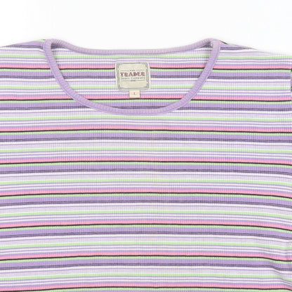 The Trader Womens Multicoloured Round Neck Striped Cotton Pullover Jumper Size L
