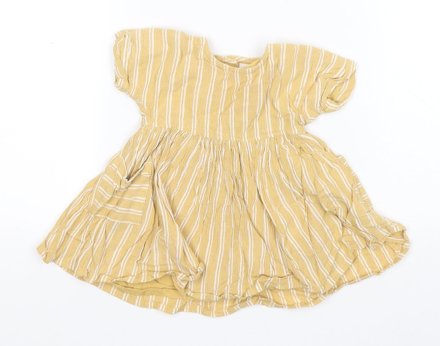 NEXT Girls Orange Striped Viscose A-Line  Size 3-6 Months  Round Neck