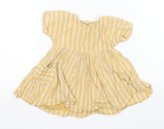 NEXT Girls Orange Striped Viscose A-Line  Size 3-6 Months  Round Neck