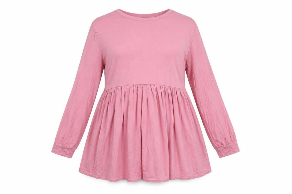 Front view of In the Style women’s pink viscose a-line, size UK 10, round neck