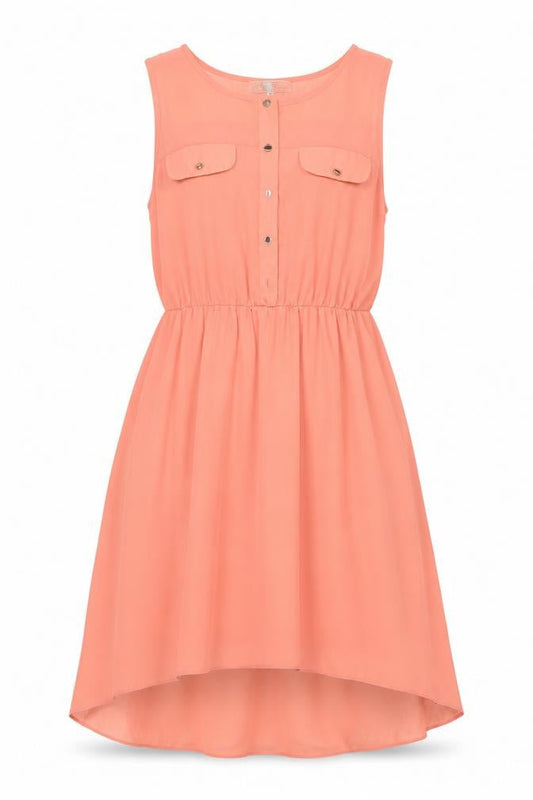 Front view of Cameo Rose women’s orange polyester a-line, size UK 12, round neck