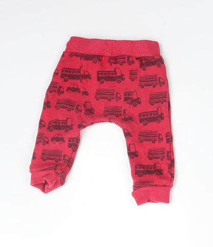 F&F Boys Red  Cotton Jogger Trousers Size 3-6 Months   - VEHICLES