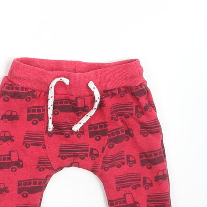 F&F Boys Red  Cotton Jogger Trousers Size 3-6 Months   - VEHICLES
