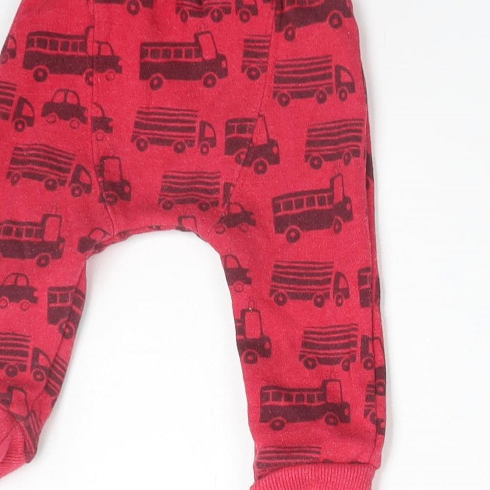 F&F Boys Red  Cotton Jogger Trousers Size 3-6 Months   - VEHICLES