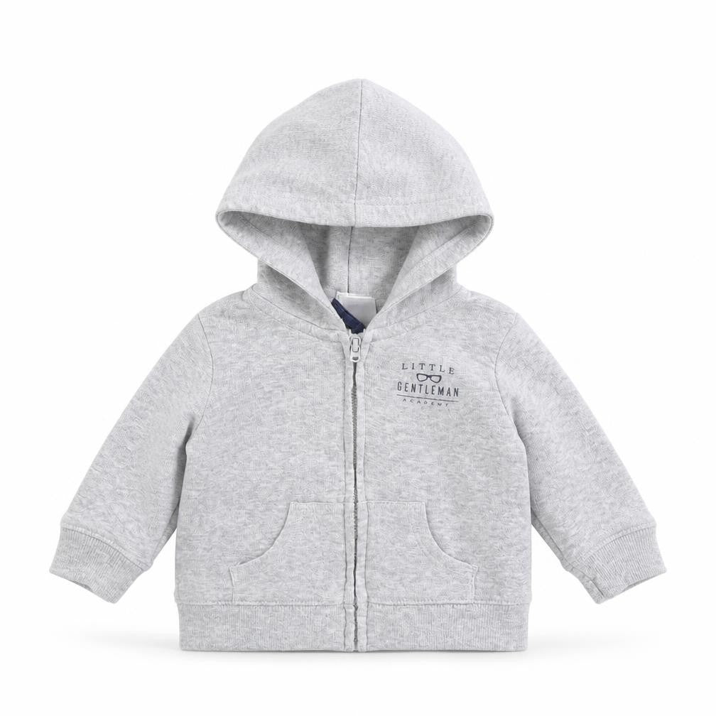Front view of CARTERS boys’ grey cotton full zip jumper, size 3-6, months - little gentleman