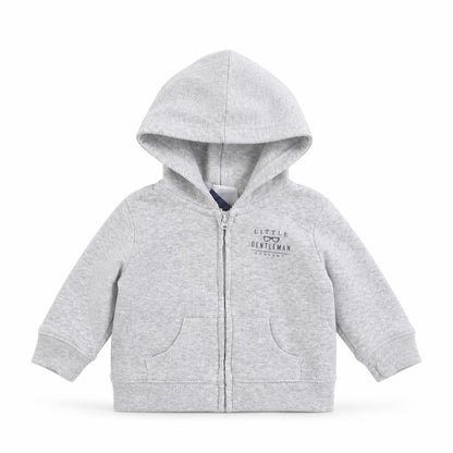 Front view of CARTERS boys’ grey cotton full zip jumper, size 3-6, months - little gentleman