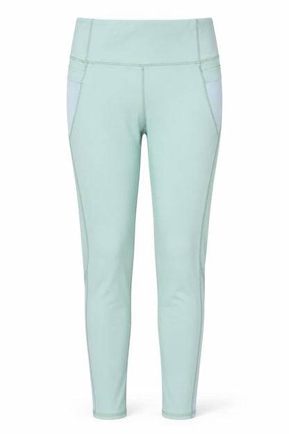 Front view of PRETTYLITTLETHING women’s green leggings, size M, 26-inch leg