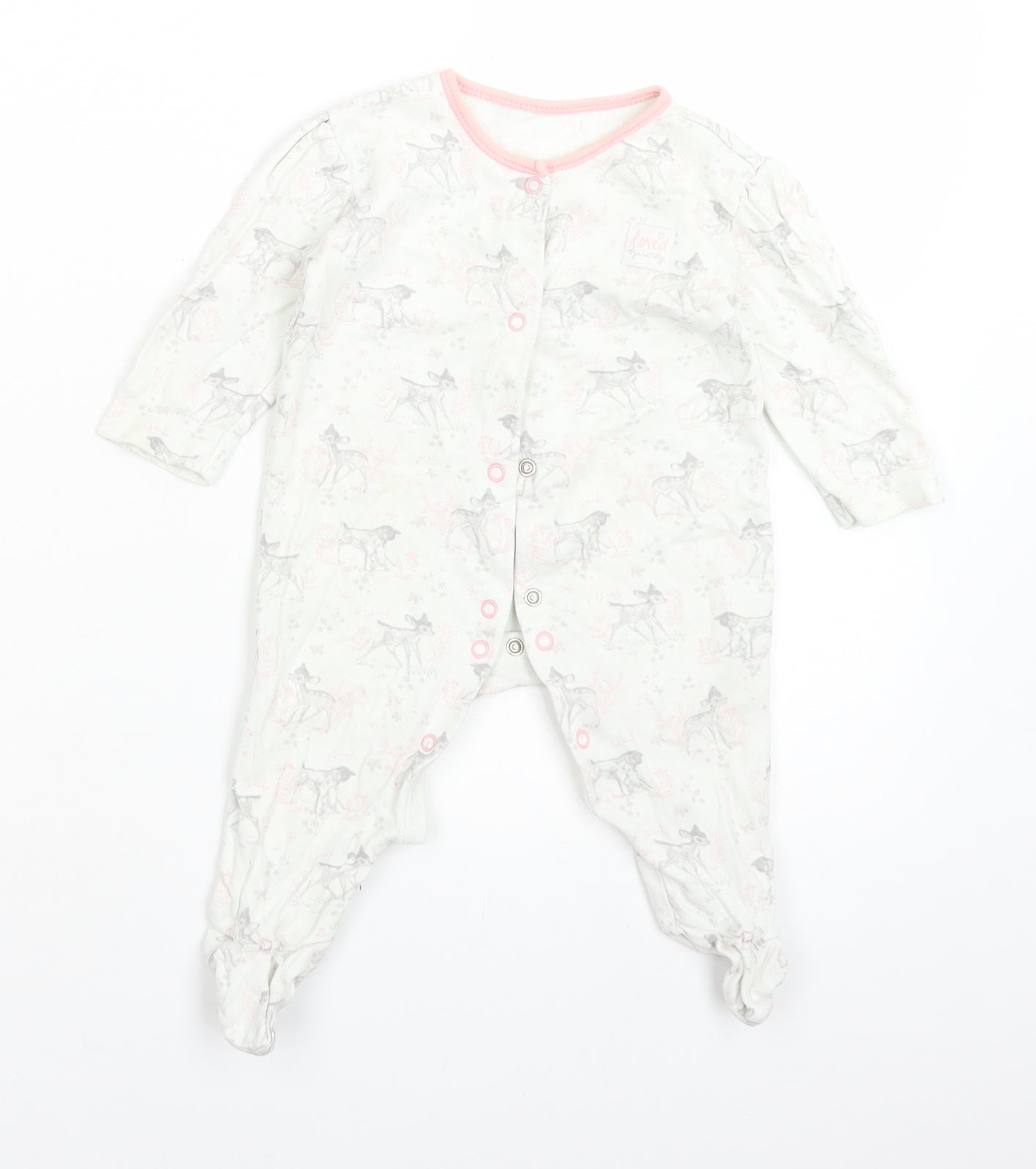 George Girls White Animal Print Cotton Babygrow One-Piece Size 3-6 Months   - DINSEY. BAMBI