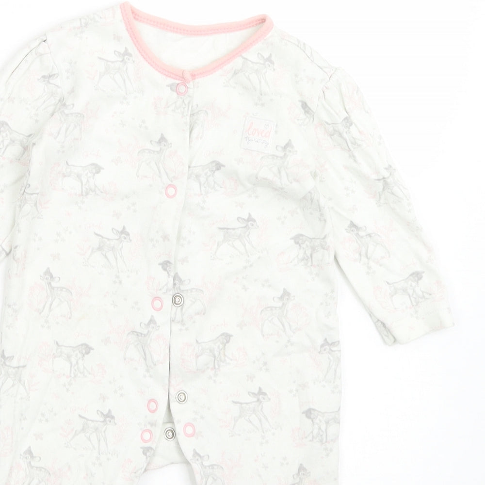 George Girls White Animal Print Cotton Babygrow One-Piece Size 3-6 Months   - DINSEY. BAMBI