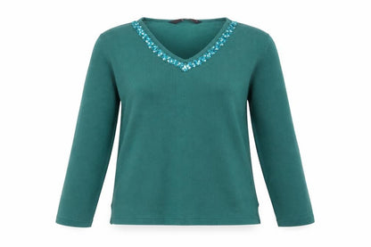 Bonmarché Womens Green V-Neck Polyester Pullover Jumper Size S