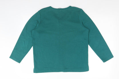 BM Womens Green V-Neck  Polyester Pullover Jumper Size S