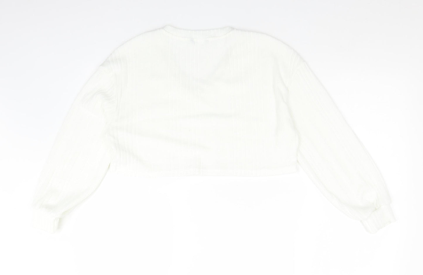 SheIn Womens White Striped Polyester Cropped T-Shirt Size S V-Neck