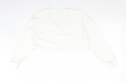 SheIn Womens White Striped Polyester Cropped T-Shirt Size S V-Neck