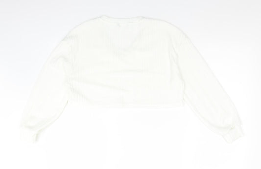 SheIn Womens White Striped Polyester Cropped T-Shirt Size S V-Neck