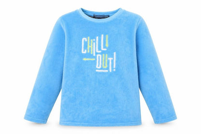 Front view of CHILL OUT boys’ blue solid polyester pyjama top, size 10-11, years - chill out