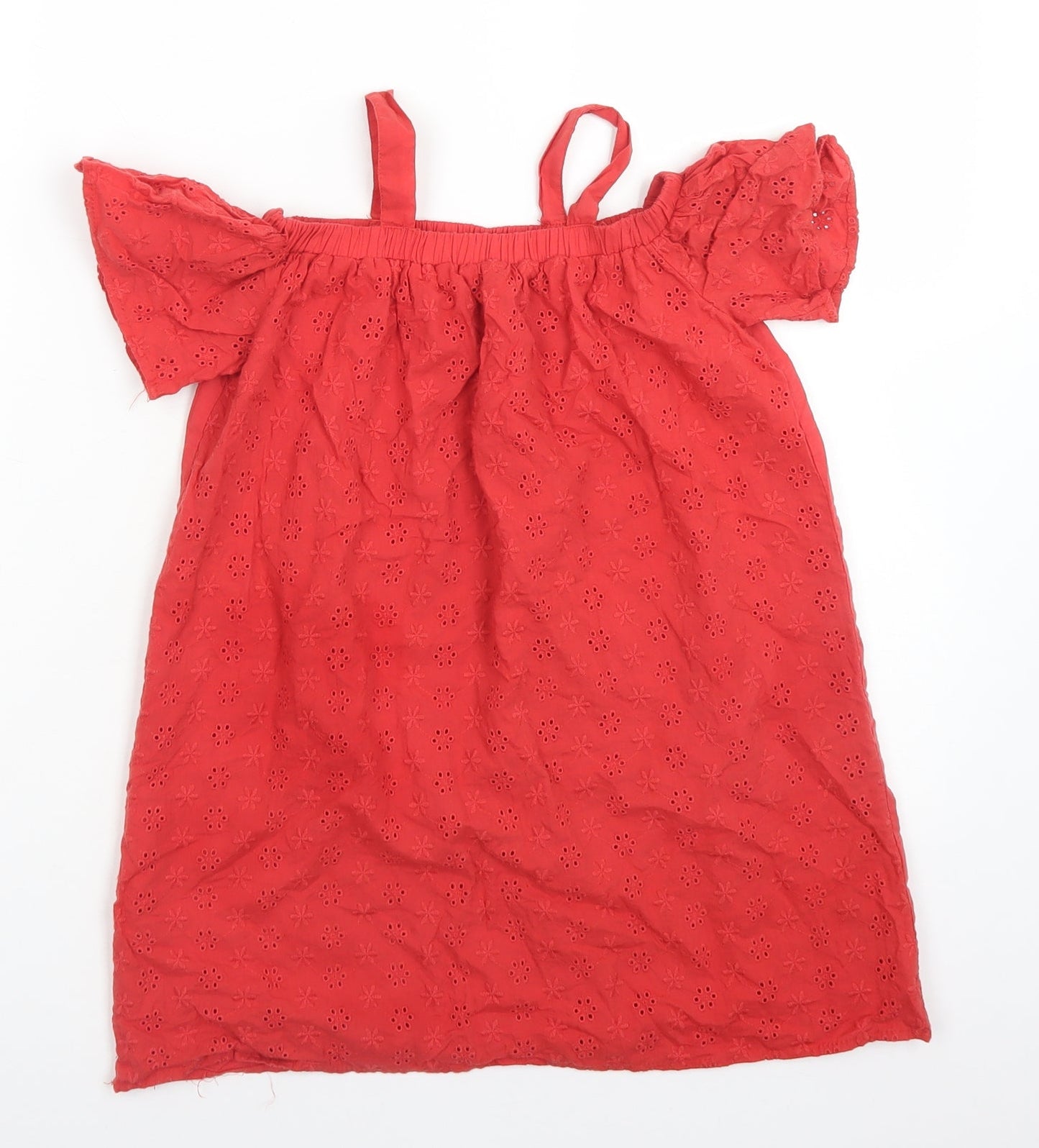 Primark Girls Red Floral Cotton A-Line  Size 7-8 Years  Square Neck