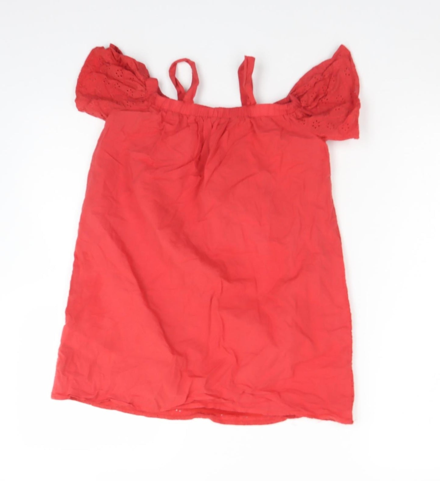 Primark Girls Red Floral Cotton A-Line  Size 7-8 Years  Square Neck