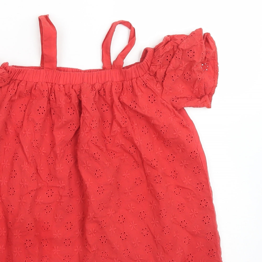 Primark Girls Red Floral Cotton A-Line  Size 7-8 Years  Square Neck