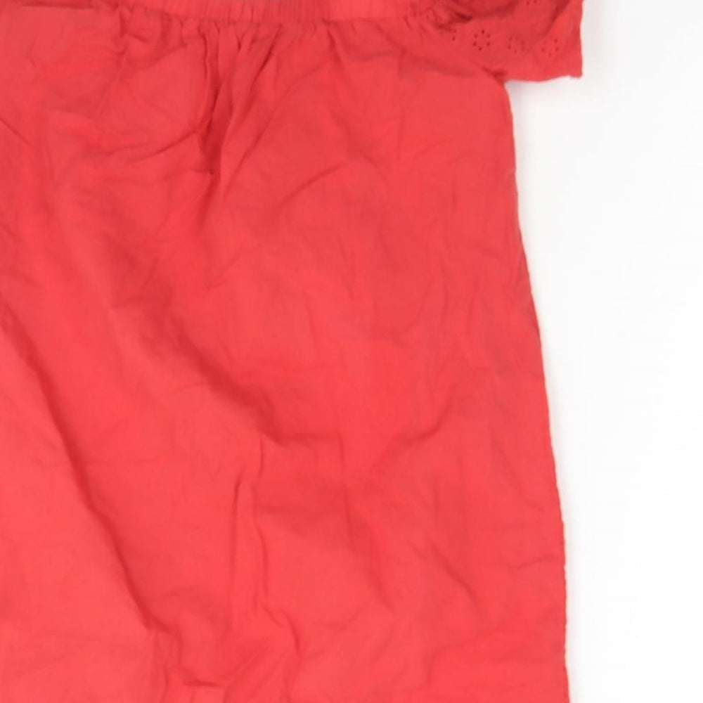 Primark Girls Red Floral Cotton A-Line  Size 7-8 Years  Square Neck