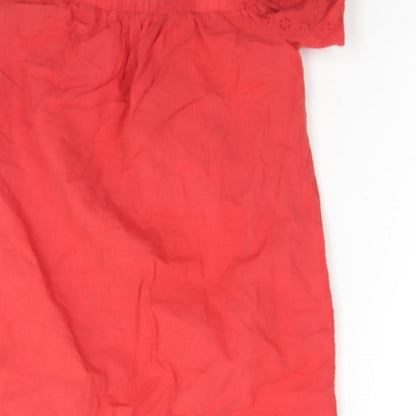 Primark Girls Red Floral Cotton A-Line  Size 7-8 Years  Square Neck